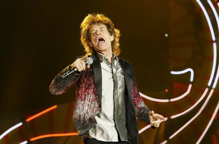 British veteran rockers The Rolling Stones' singer Mick Jagger sings during a concert on their "Latin America Ole Tour" in Santiago, Chile.