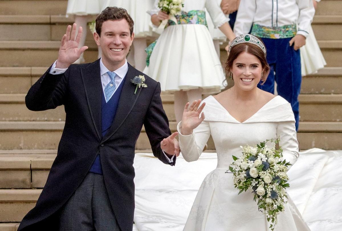 FILE PHOTO: Princess Eugenie and Jack Brooksbank leave St George’s Chapel in Windsor Castle following their wedding, in Windsor, Britain October 12, 2018. Steve Parsons/Pool via REUTERS/File Photo