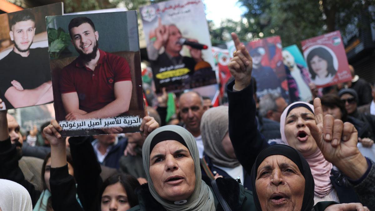 Manifestación por los presos palestinos detenidos en Gaza.