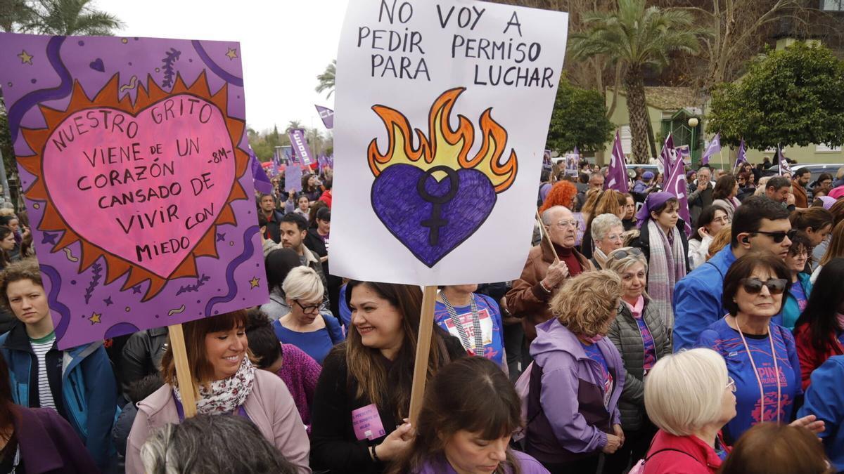 Pancartas durante la marcha del 8M en Córdoba.