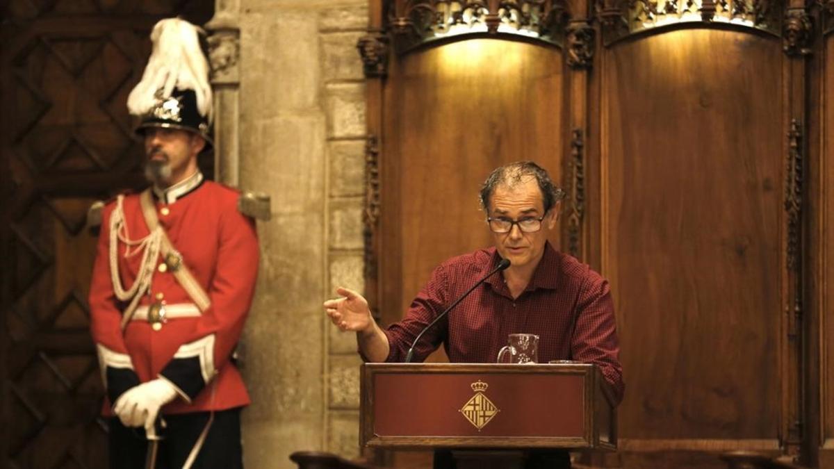 Javier Pérez Andújar, durante la lectura del pregón en el Saló de Cent del Ayuntamiento de Barcelona, en el 2016.
