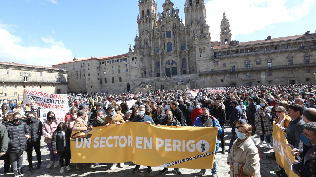 Protesta del sector del mejillón hoy en Santiago.