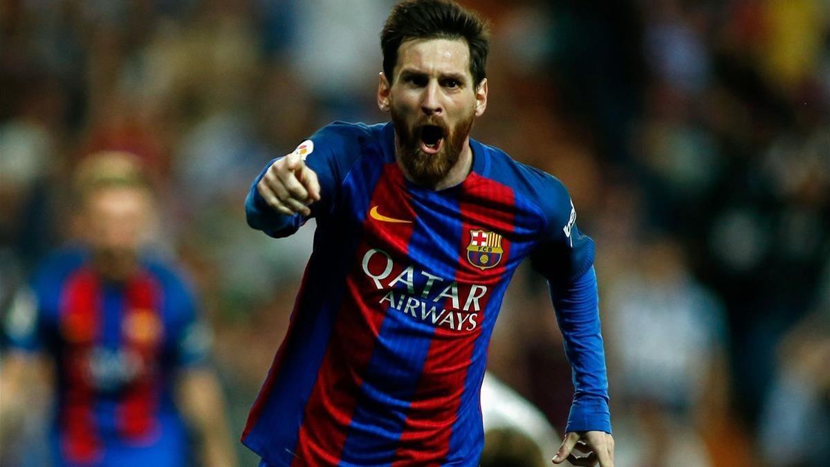 Messi celebra un gol en un partido del Barça de la última Liga.