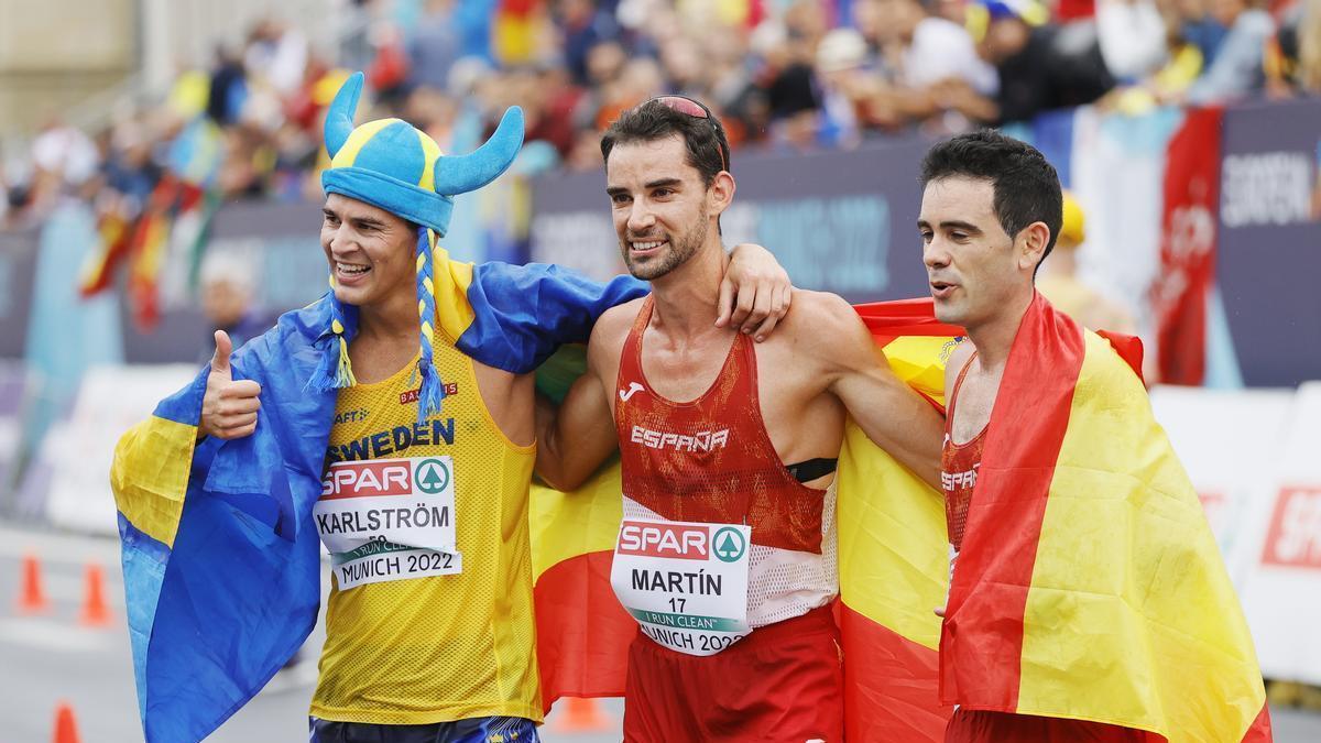 Podio de los 20 km marcha con los dos españoles, que elevan a 9 las medallas de la selección en estos Europeos