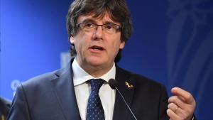 Carles Puigdemont durante una conferencia de prensa en Bruselas.