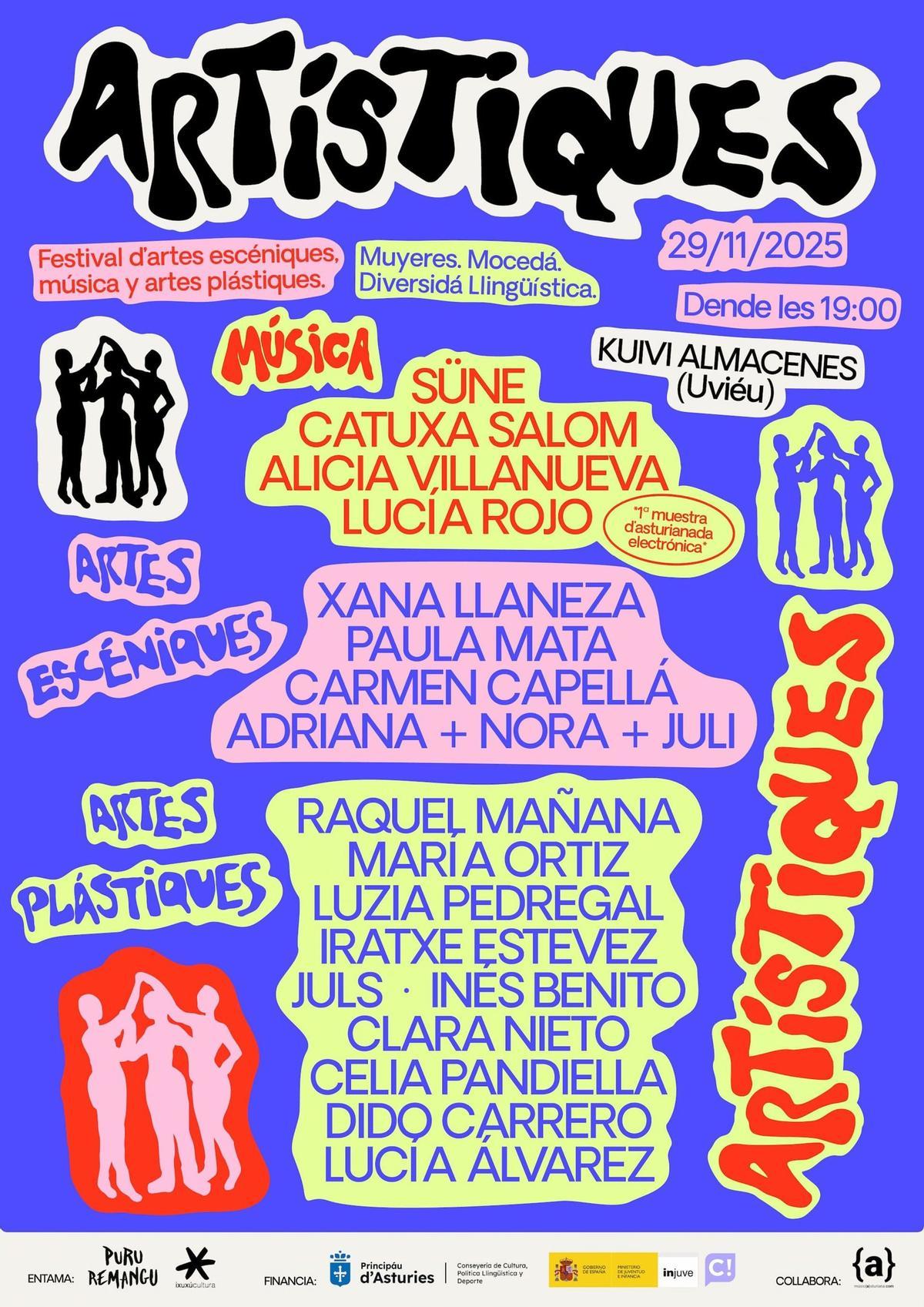 Cartelu d'Artístiques, el festival de música, artes escéniques y plástiques de  Puru Remangu y Ixuxú cultura