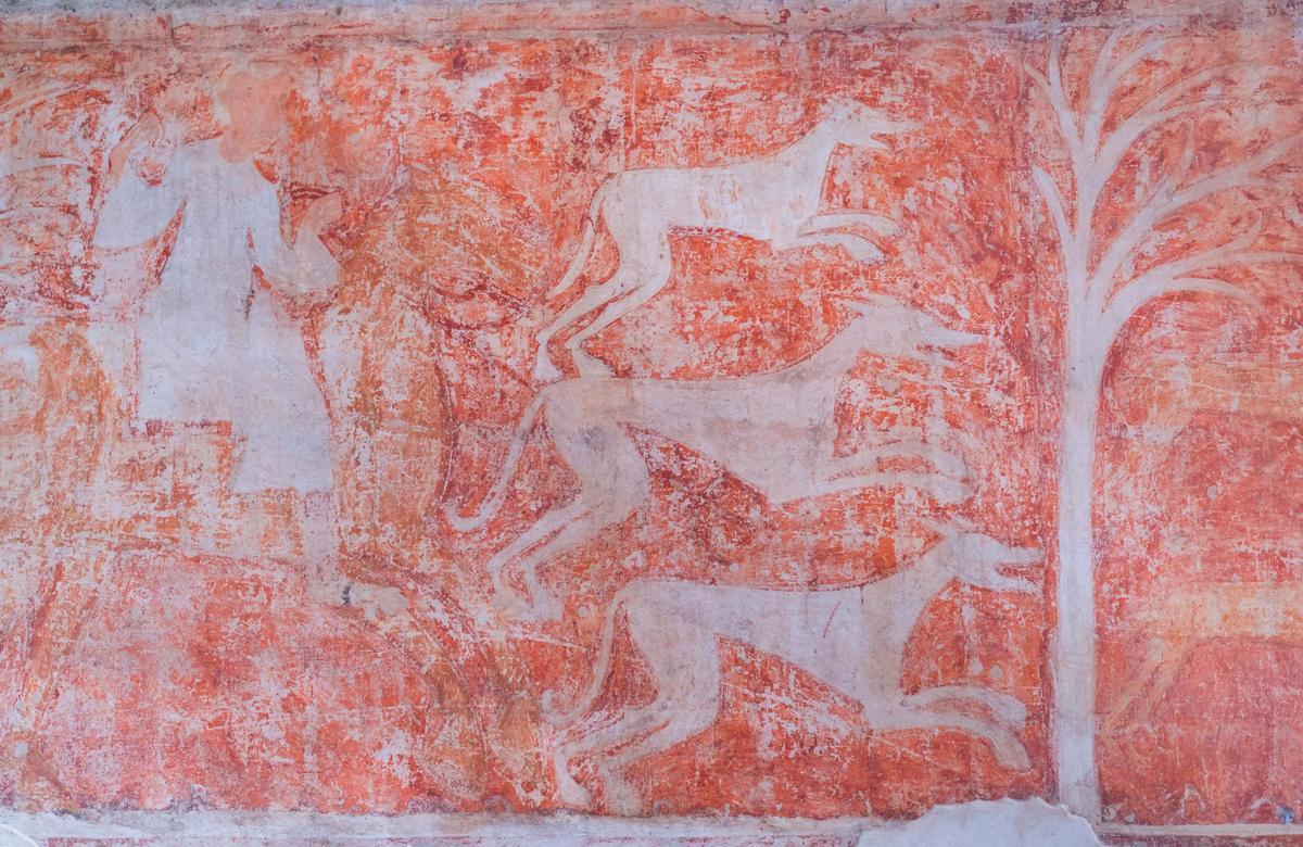 La impronta de la pintura de una escena de caza, cuyo mural original se expone en El Prado.