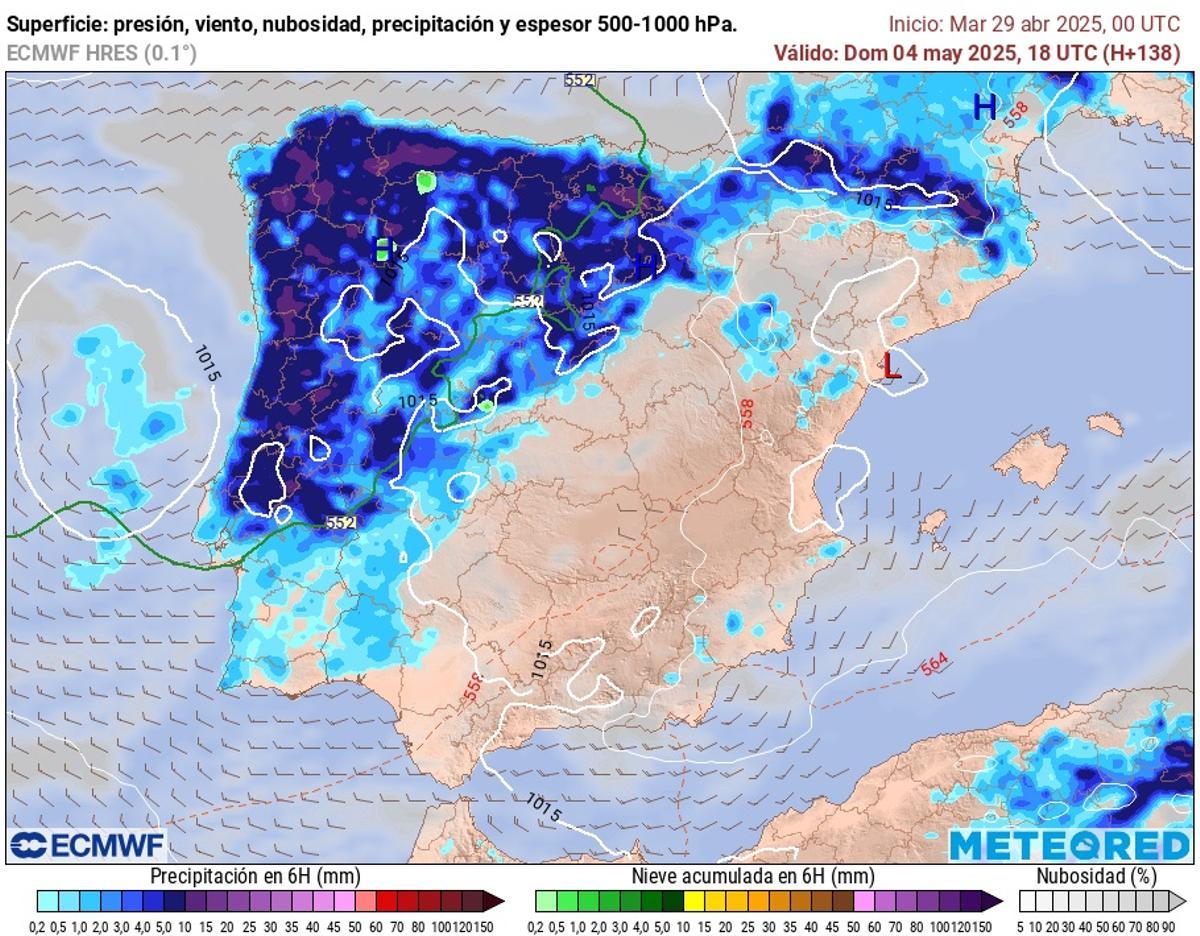 Previsión de lluvia para la tarde del domingo