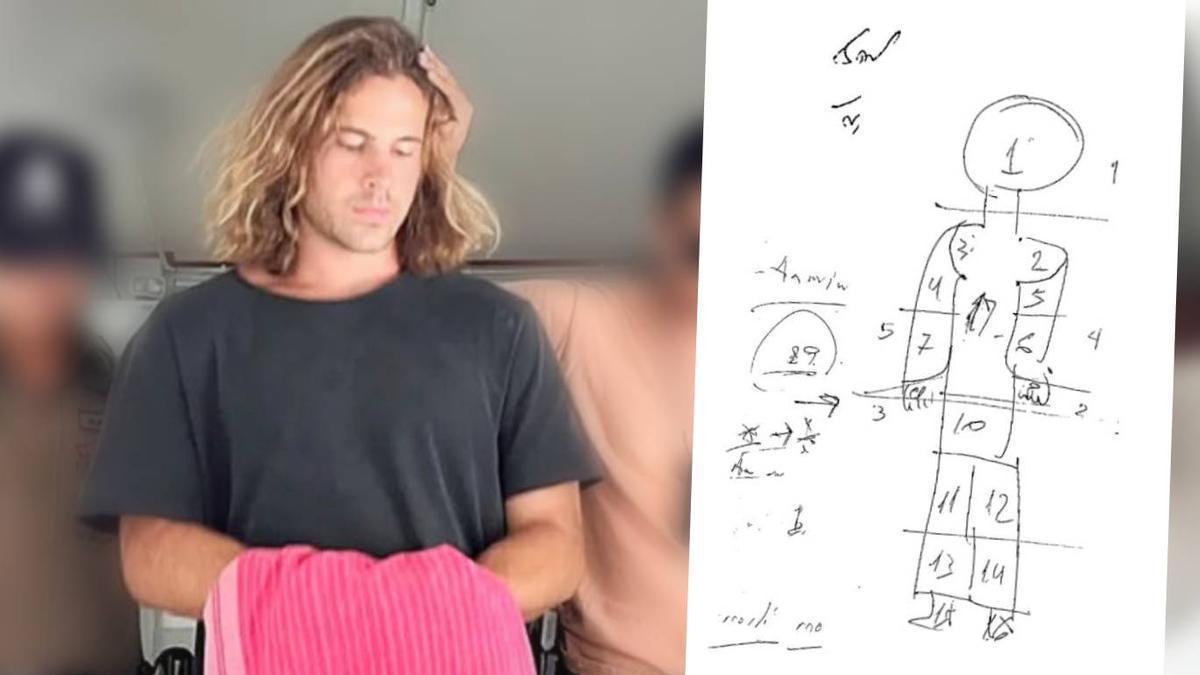 El dibujo realizado por Daniel Sancho durante su confesión, incluido en el sumario del caso.