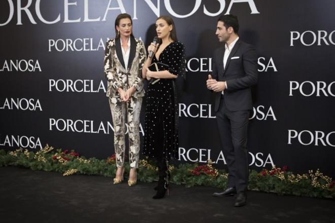 Nieves Álvarez, Irina Shayk y Miguel Ángel Silvestre en la inauguración del 'showroom' de Porcelanosa en Castellón