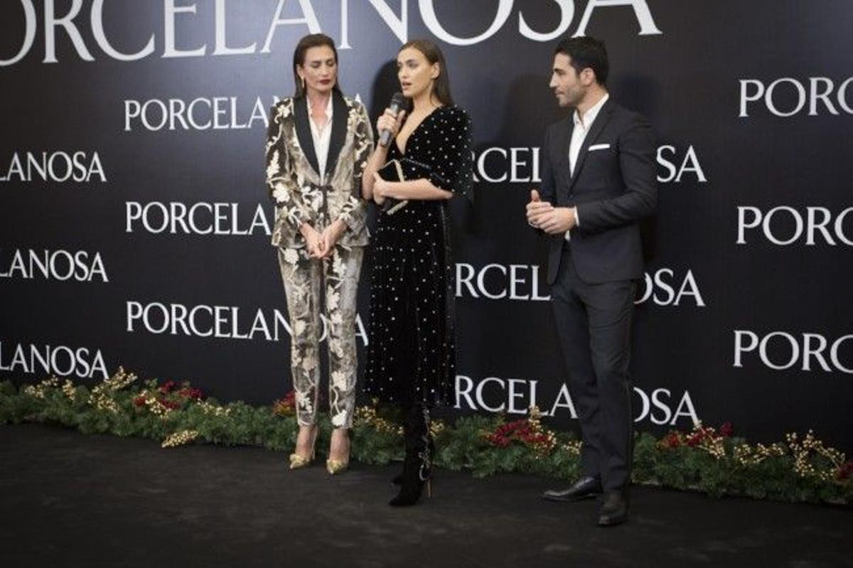 Nieves Álvarez, Irina Shayk y Miguel Ángel Silvestre en la inauguración del 'showroom' de Porcelanosa en Castellón