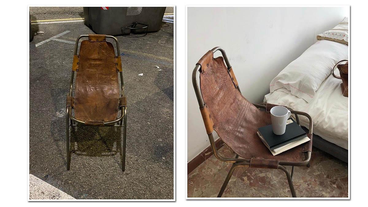 Antes y después de una silla callejera que sorteó @stoopingbcn.