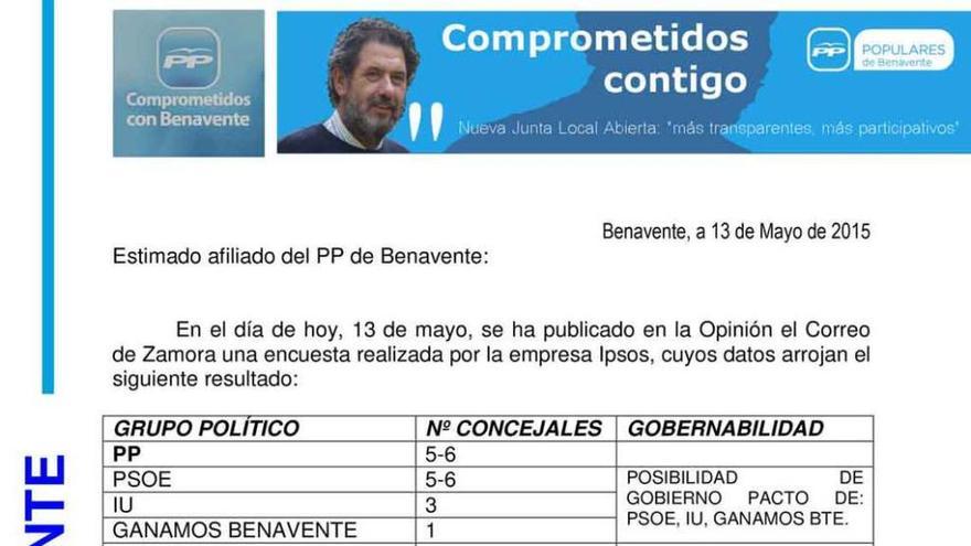 Carta enviada a la militancia popular.