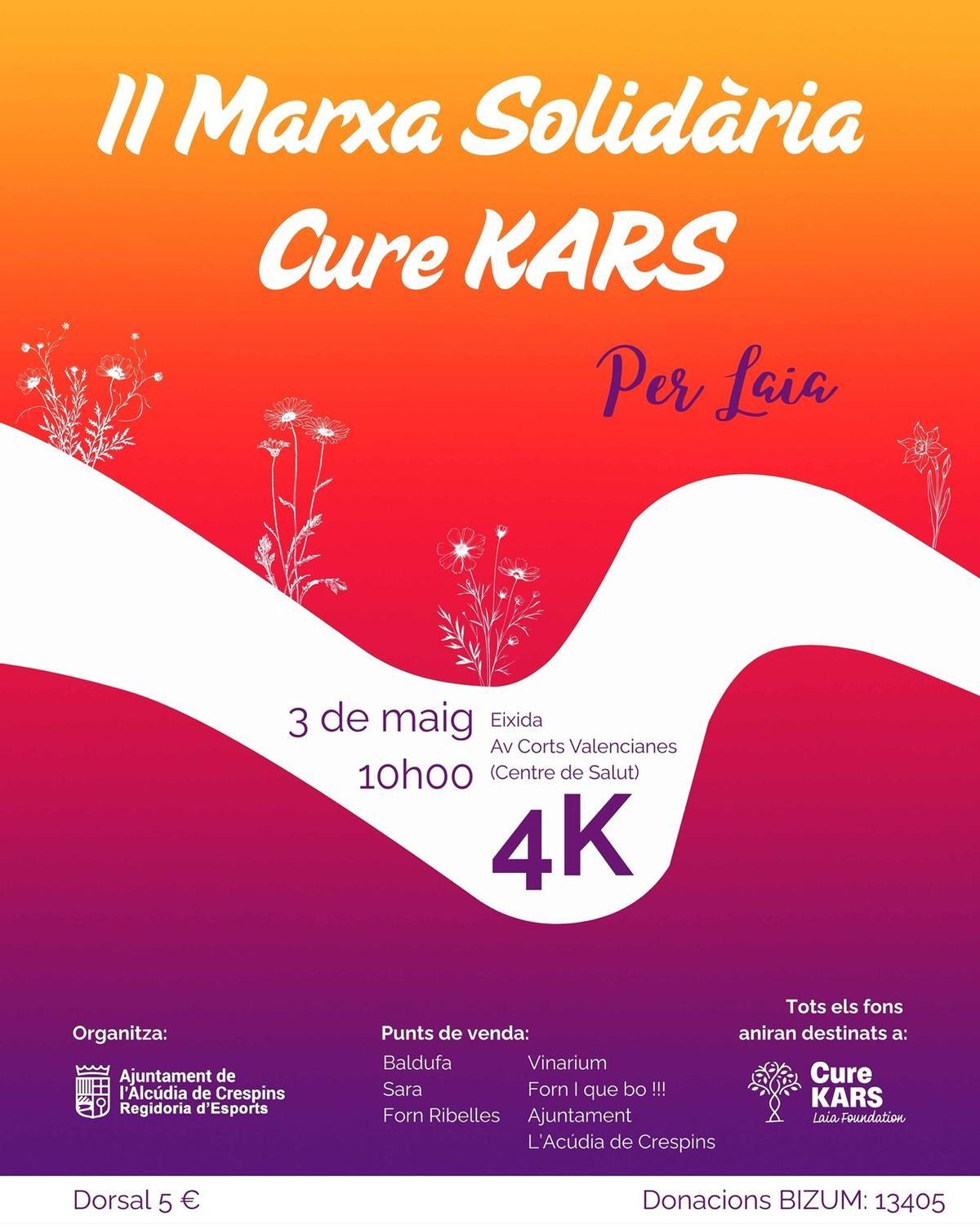 El cartel de la II Marcha Solidaria organizada por Laia Foundation y el Ayuntamiento de l'Alcúdia de Crespins.