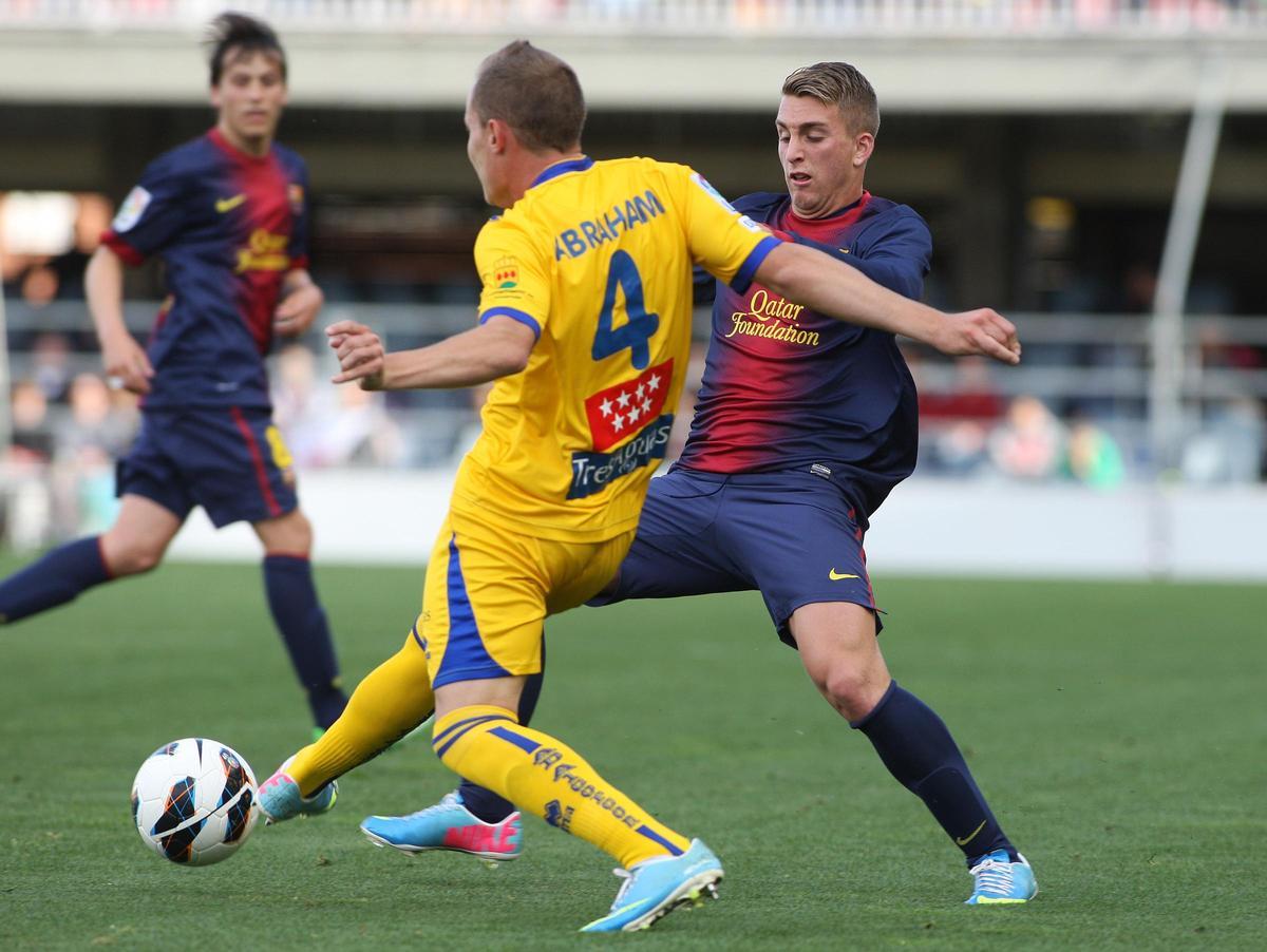 Abraham González, durante un partido con el Alcorcón ante el Barça