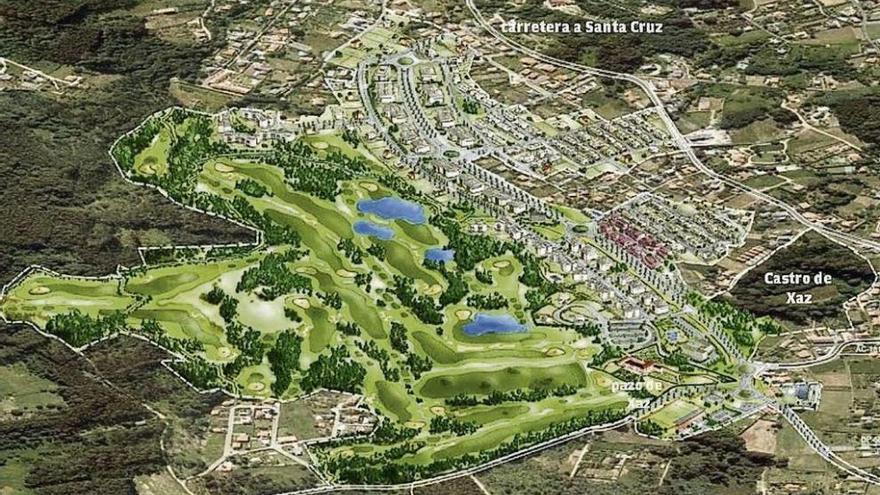 Recreación virtual del futuro campo de golf y la urbanización de Xaz.