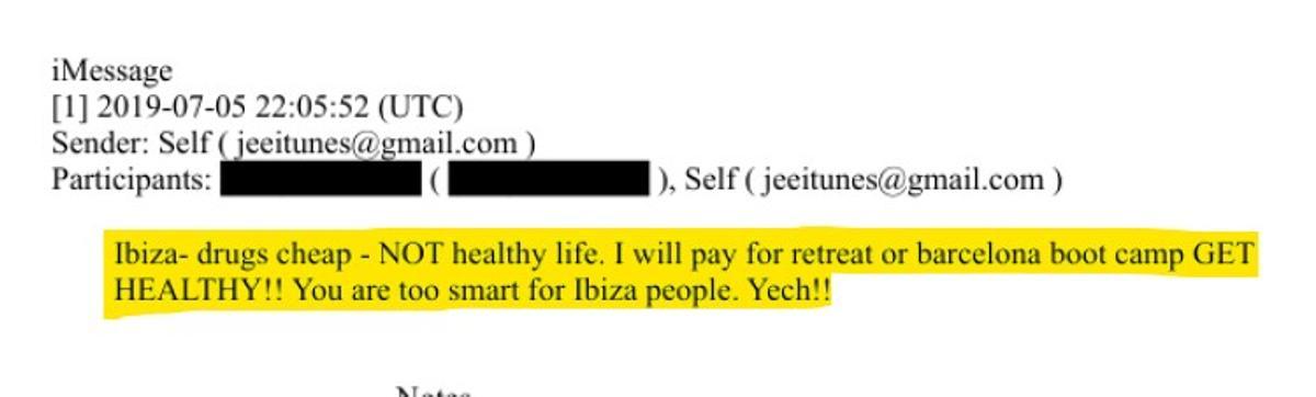 Captura del mensaje de Epstein