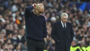 Pep Guardiola, entrenador del Manchester City, durante un instante del encuentro contra el Real Madrid.