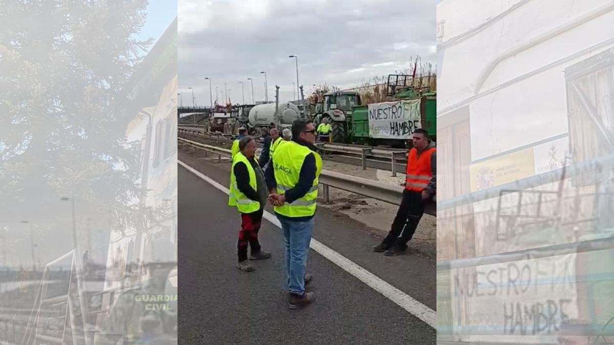 Los agricultores cortan la A-68 a la altura de Sobradiel.