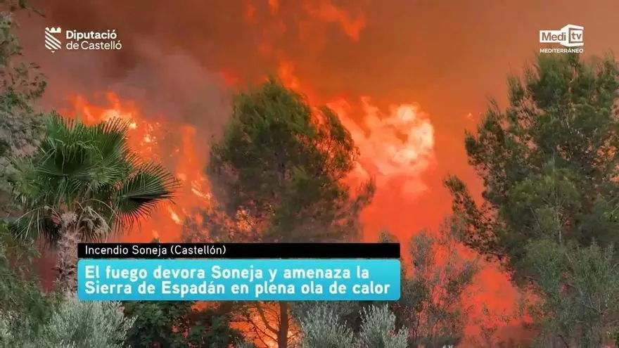 El incendio de Soneja mantiene en alerta a la Serra d'Espadà mientras la ola de calor complica su control