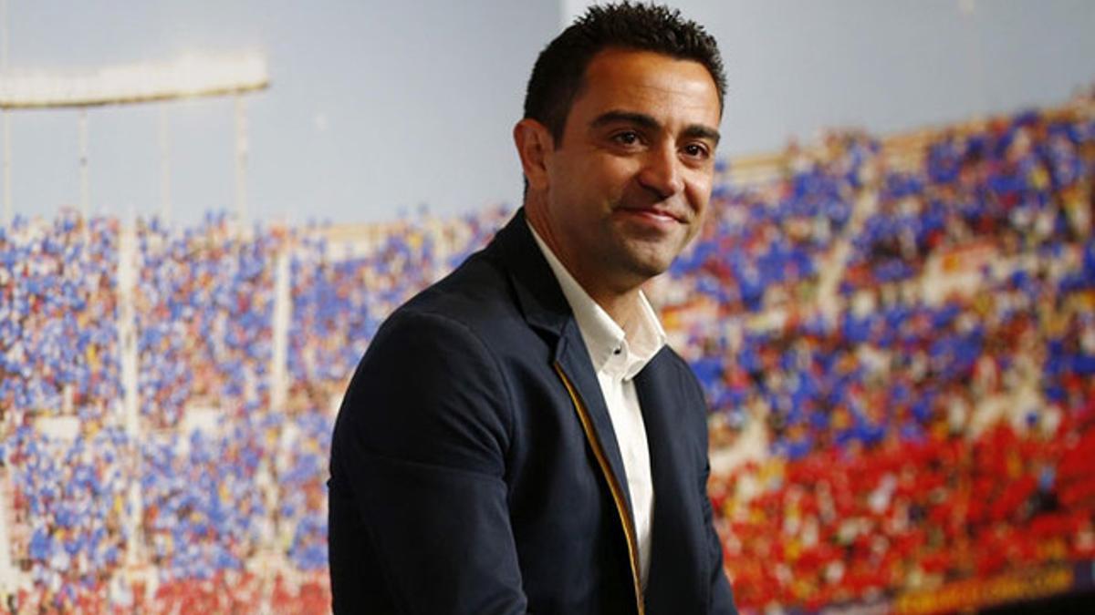 Xavi Hernández en un instante de el homenaje que le ofreció el FC Barcelona