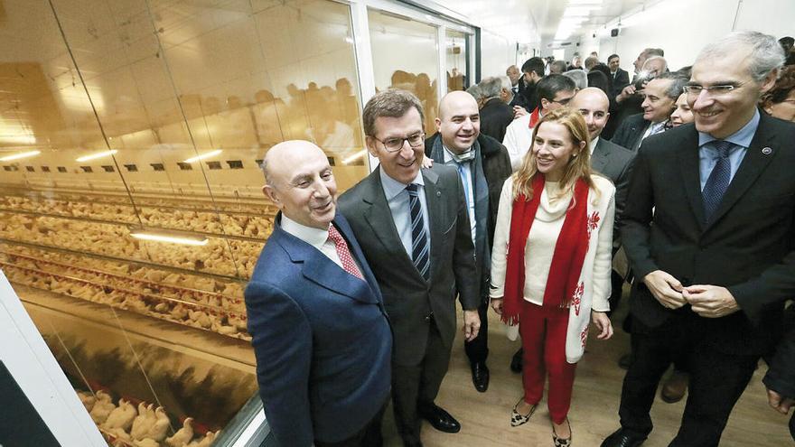 Manuel Gómez-Franqueira y Alberto Núñez Feijóo, junto al alcalde de Friol, José Ángel Santos, la vicepresidenta de Coren, María Gómez-Franqueira, y el conselleiro de Economía, Francisco Conde. // FdV