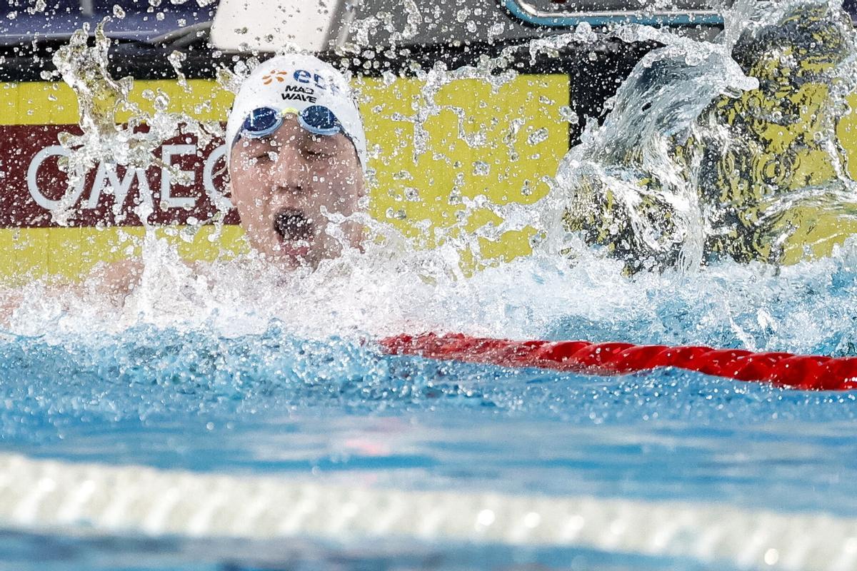 Paris (France), 11/08/2026.- Egor Kornev of Russia celebrates after winning the Men's 50m Butterfly Final at the European Aquatics Championships in Paris, France, 11 August 2026. (Francia, Rusia) EFE/EPA/MOHAMMED BADRA