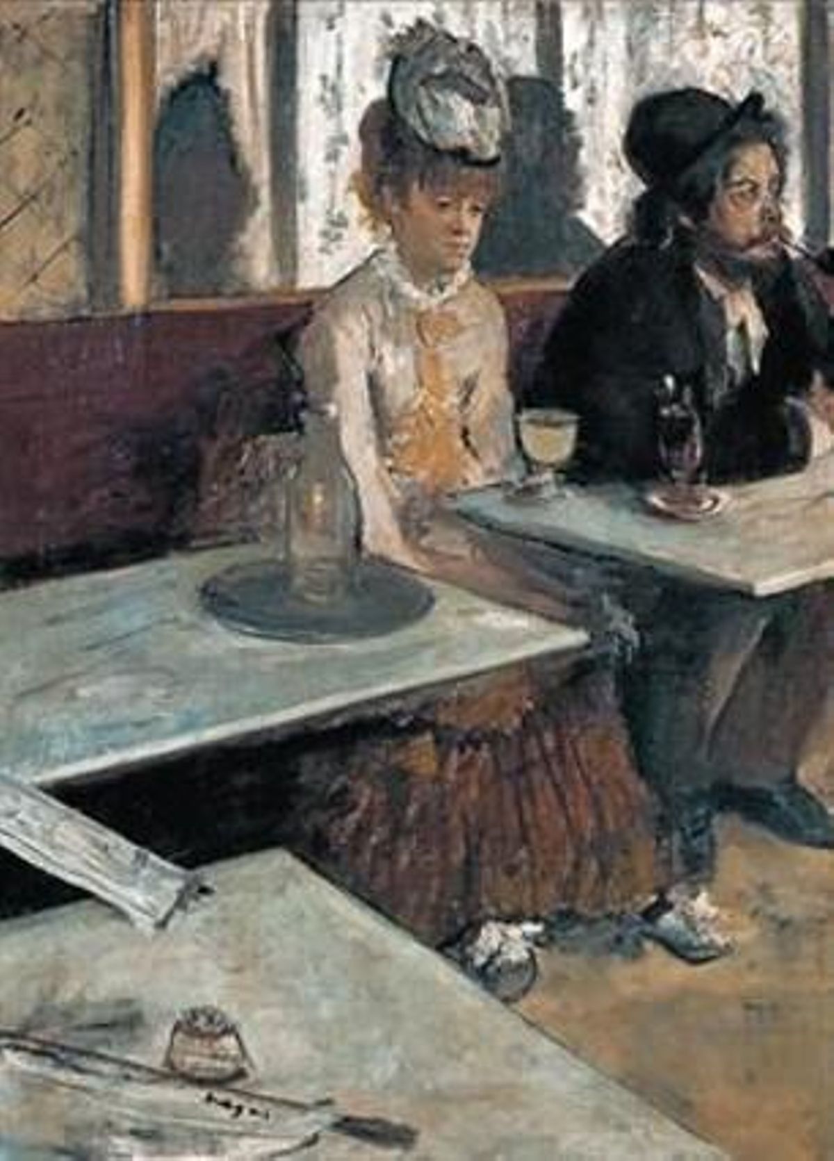 A dalt a l’esquerra, ’L’absenta’, de Degas.A la dreta, ’Retrat de Sebastià Junyer i Vidal’, de Picasso.
