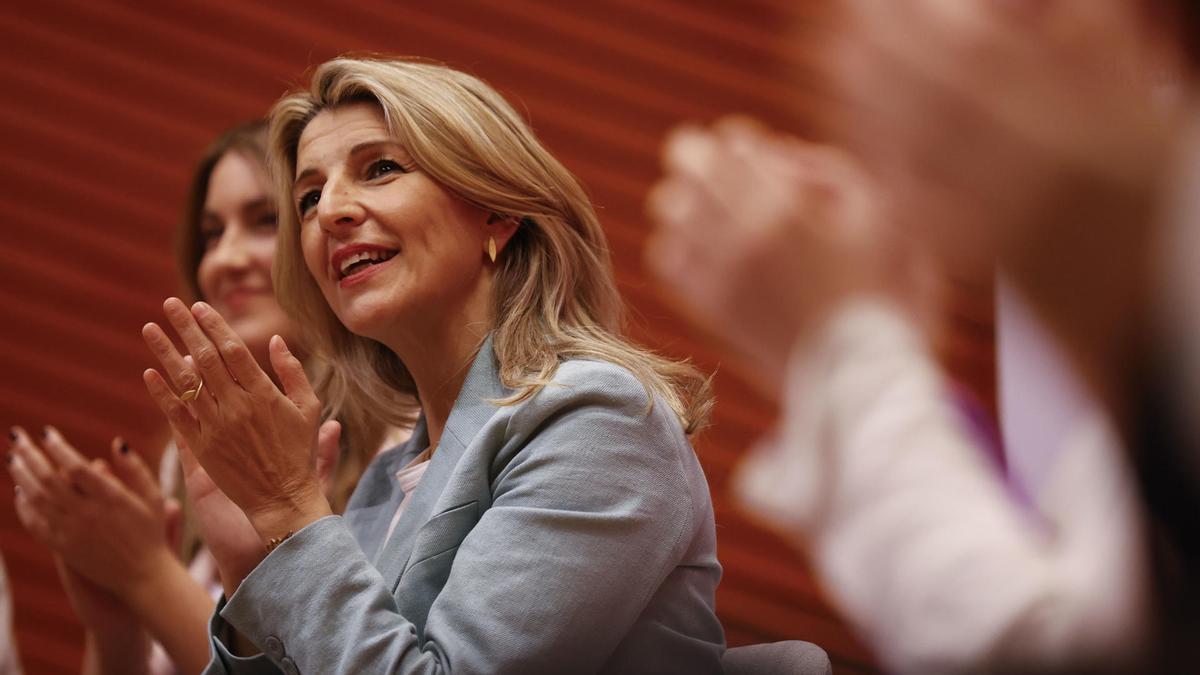 Yolanda Díaz, este miércoles en un acto en Bilbao.