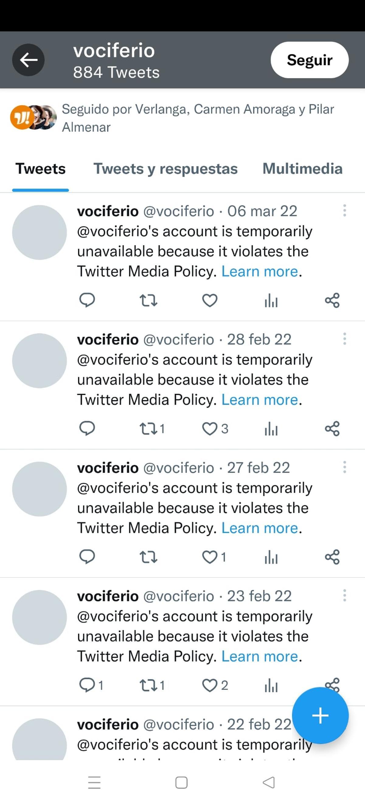 Cuenta de Twitter de Vociferio cancelada