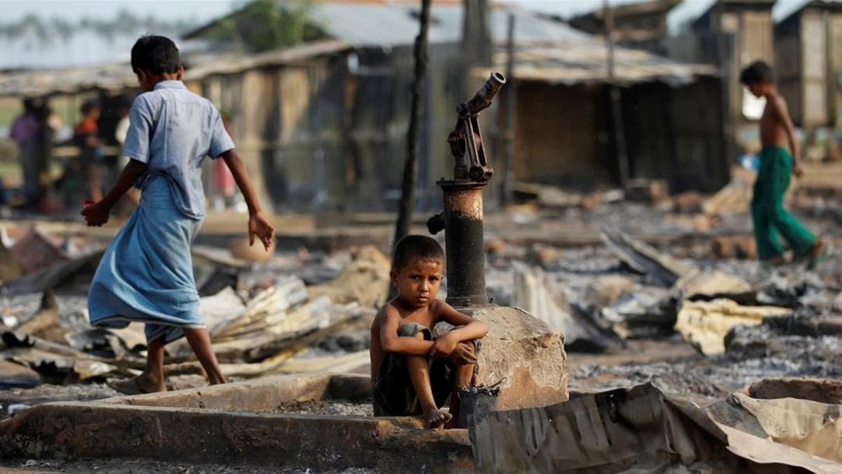 Pueblo destruido de los rohingya en Birmania.