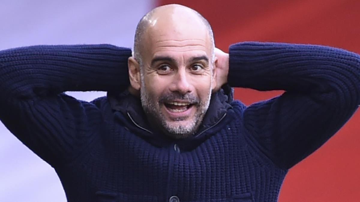 Pep Guardiola, durante el partido del City en el campo del Sheffield United (0-1)