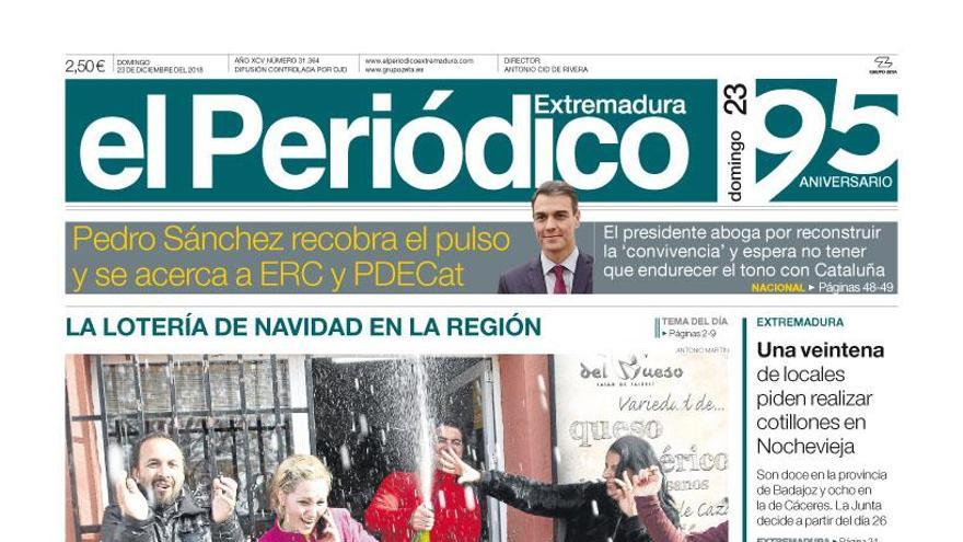 Esta es la portada de EL PERIÓDICO EXTREMADURA correspondiente al día 23 de diciembre del 2018