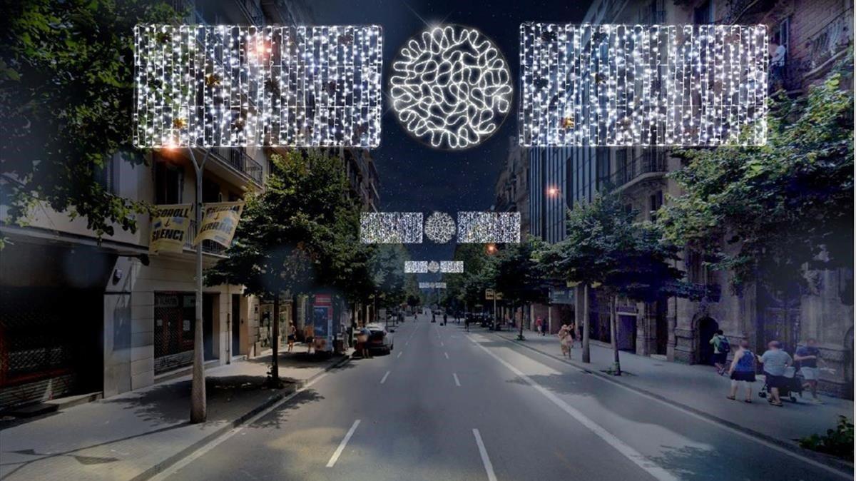 Simulación de las luces de Navidad en las calles de Barcelona.