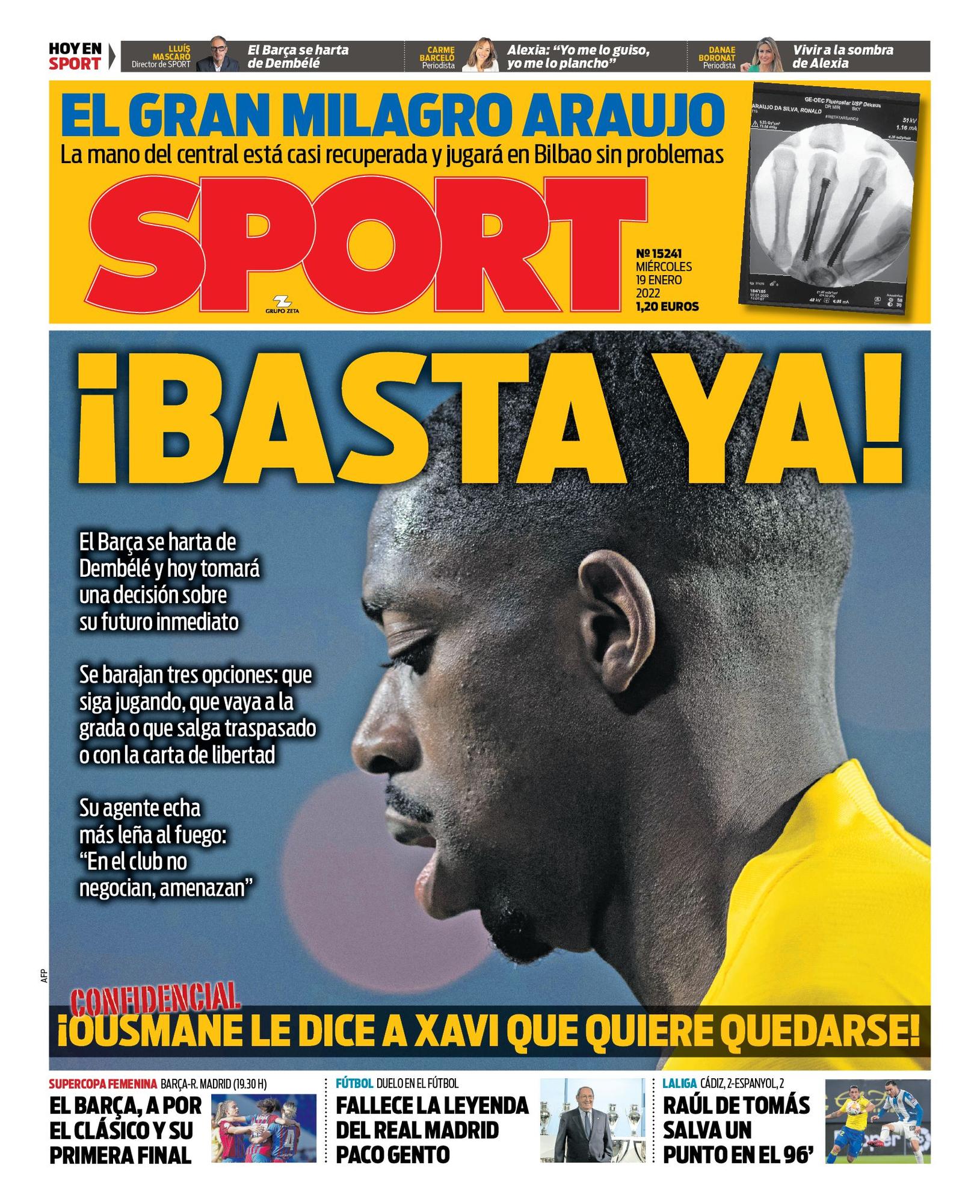 Esta es la portada de SPORT de este miércoles 19 de enero de 2022