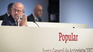 El presidente del Banco Popular, Emilio Saracho, en la junta de accioinistas de la entidad.