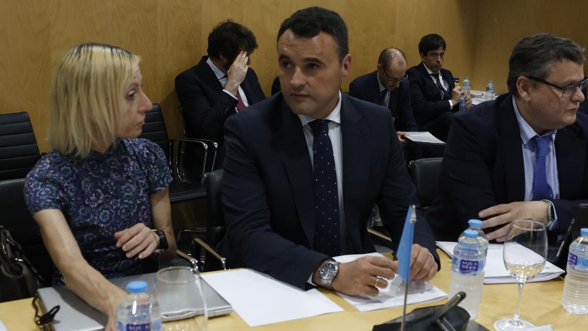 El consejero de Hacienda de Asturias, Guillermo Peláez, con la viceconsejera de Presupuestos y Financiación Autonómica, Mar García Salgado, en el Consejo de Política Fiscal y Financiera.