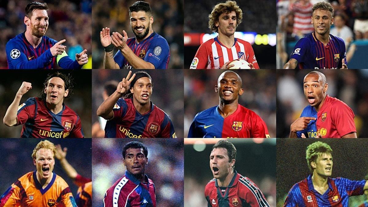 Messi, Suárez, Griezmann, Neymar (2019); Messi, Ronaldinho, Etoo, Henry (2007); Koeman, Romário, Stoichkov y Laudrup (1993).