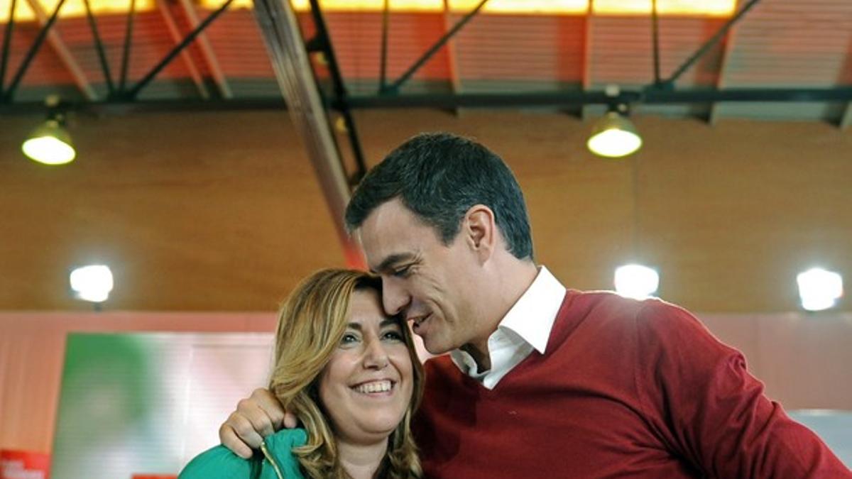 Susana Díaz y Pedro Sánchez, en el mitin del PSOE en Sevilla.