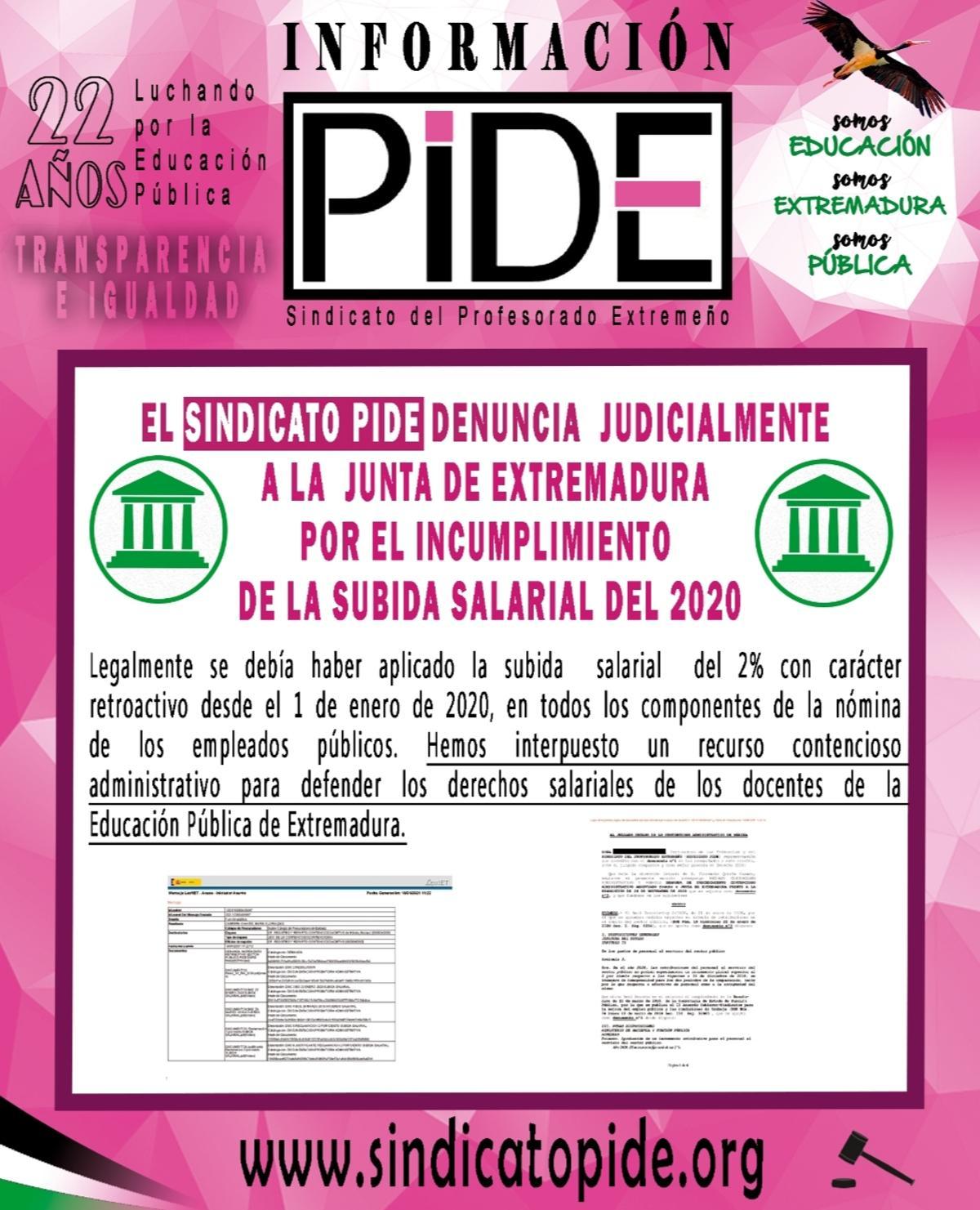 Cartel que anuncia la denuncia ante los tribunales por el incumplimiento de la subida salarial de 2020ñ