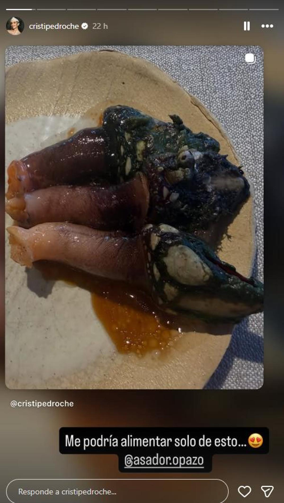 Imagen compartida por Cristina Pedroche en sus redes sociales de un plato de percebes en el Asador O Pazo
