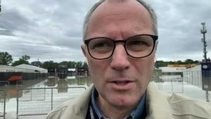 Stefano Domenicali, en el circuito de Imola, afectado por las inundaciones