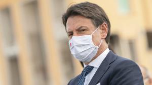 El primer ministro italiano, Giuseppe Conte, durante un acto en conmemoración de las víctimas del terremoto en Amatrice.