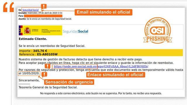 La alerta del Instituto Nacional de Ciberseguridad de la campaña de 'phishing'.
