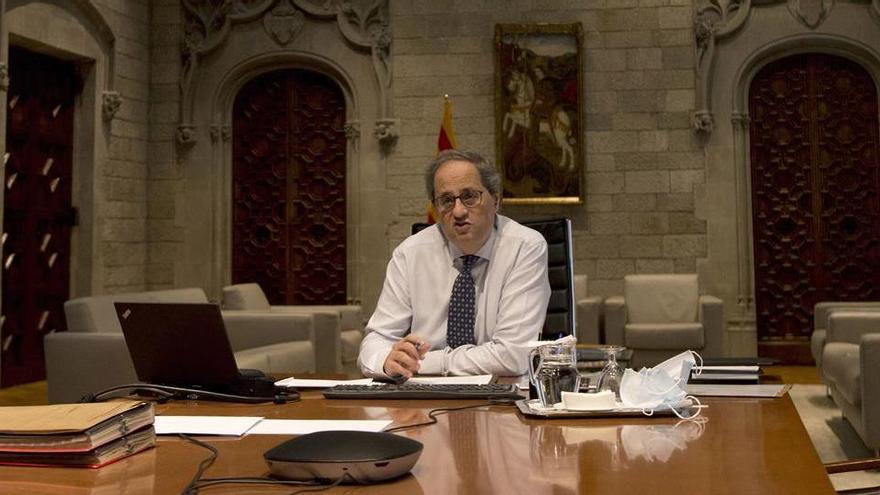 Quim Torra ahir en una trobada telemàtica al Palau de la Generalitat