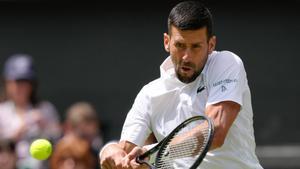 Djokovic, durante su partido ante Fearnley de Wimbledon 2024