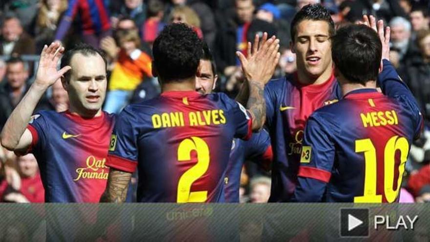 Los jugadores del Barça celebran su goleada ante el Getafe.