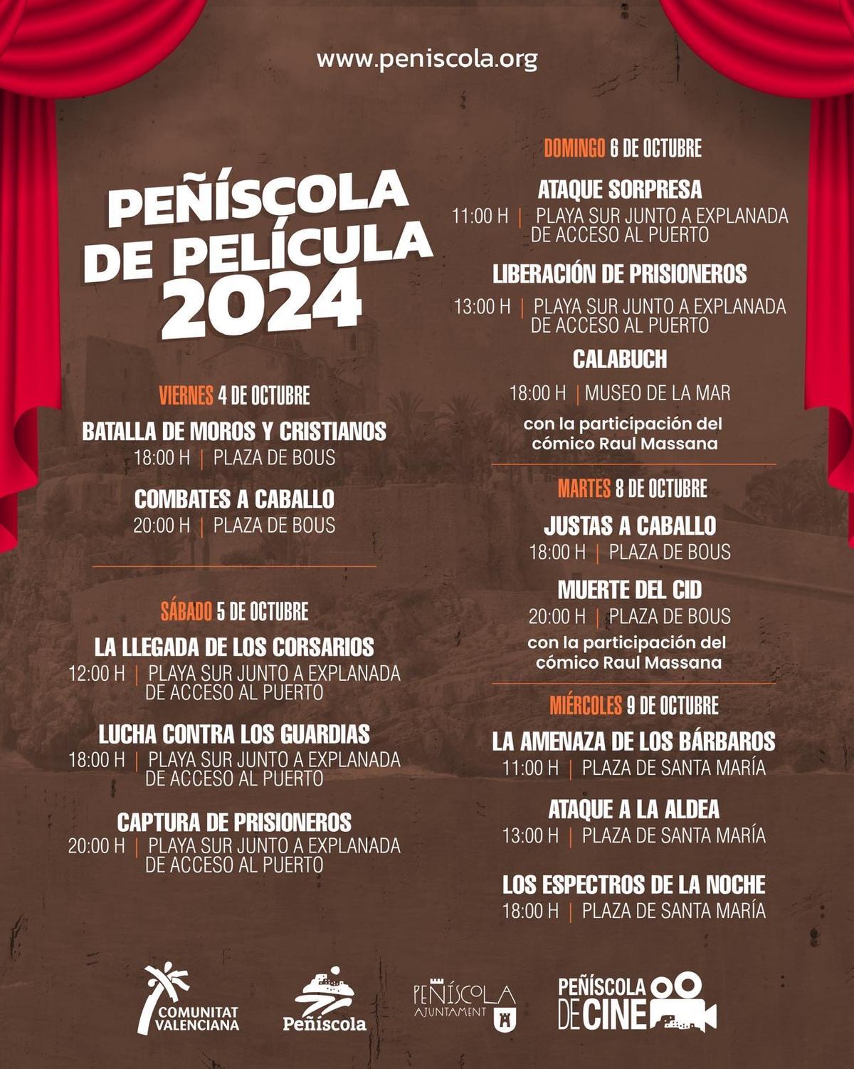 Cartel con las actividades de 'Peñíscola de película 2024'.