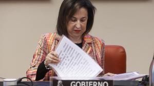 Margarita Robles, ministra de Defensa, durante su comparecencia este lunes ante la Comisión Mixta de Seguridad Nacional del Congreso.