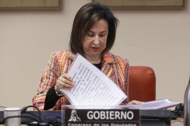 Margarita Robles, ministra de Defensa, durante su comparecencia este lunes ante la Comisión Mixta de Seguridad Nacional del Congreso.